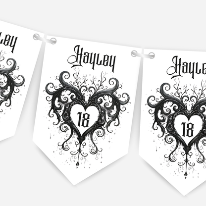 Gothic Style Black Lace Heart Bunting - B205
