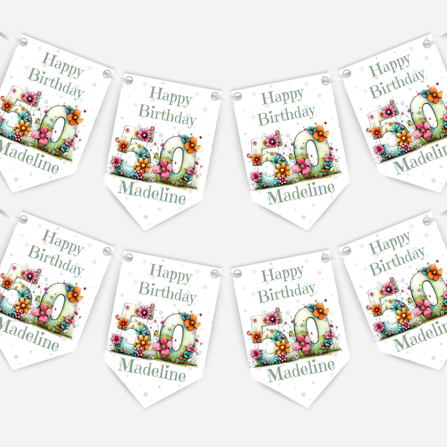 Quirky Floral Any Number Bunting – Party Banner – Party Decoration - B284