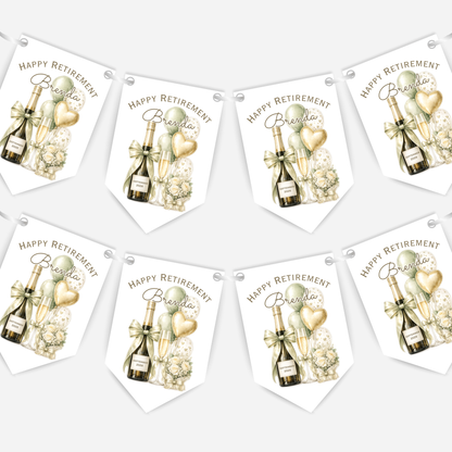 Retirement or any occasion bunting, pretty flowers, fizz and balloons design - B315