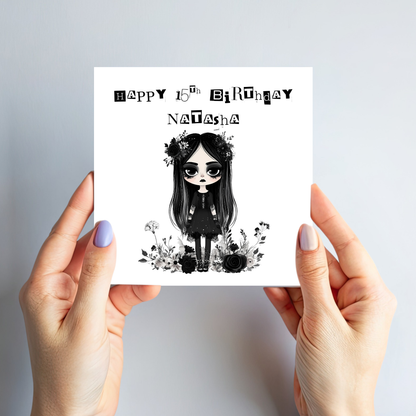 Gothic Birthday Card, Alternative Creepy Girl Art - C799