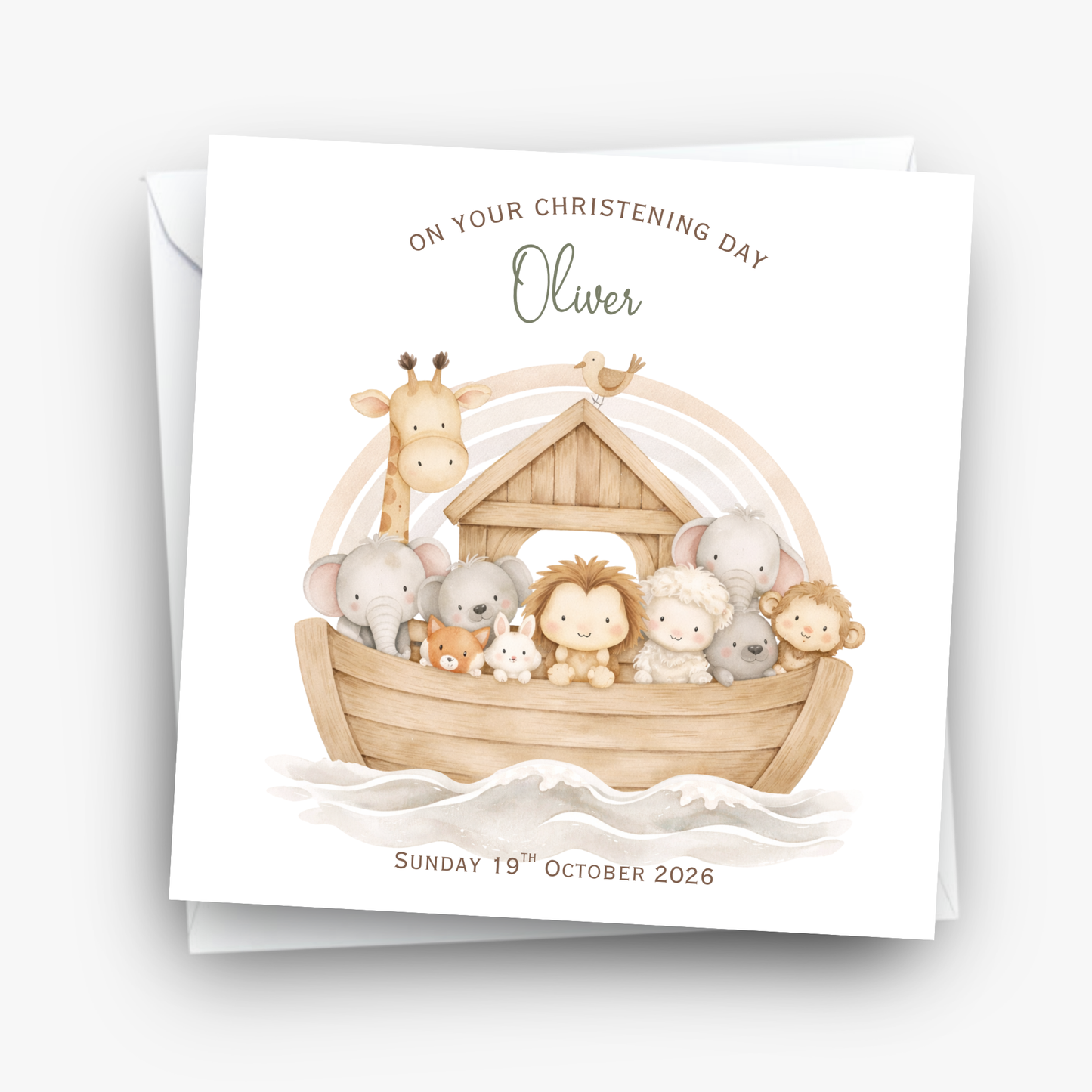 Christening & Baptism Noah Ark Card - Neutral Design - C872