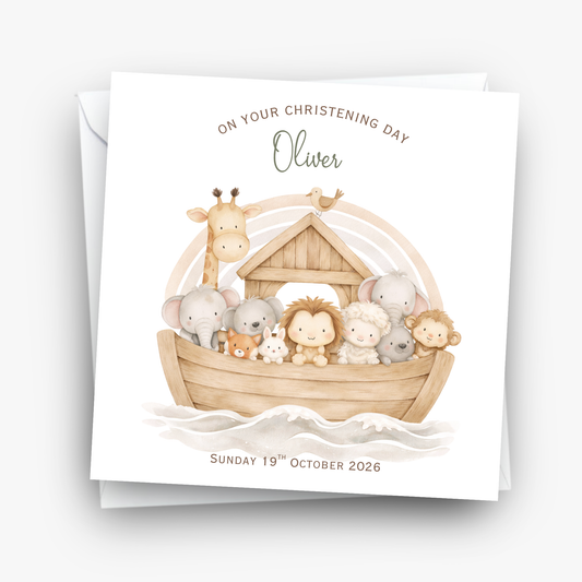 Christening & Baptism Noah Ark Card - Neutral Design - C872