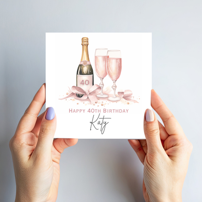 Pink Bottle of Fizz Birthday Card - C630