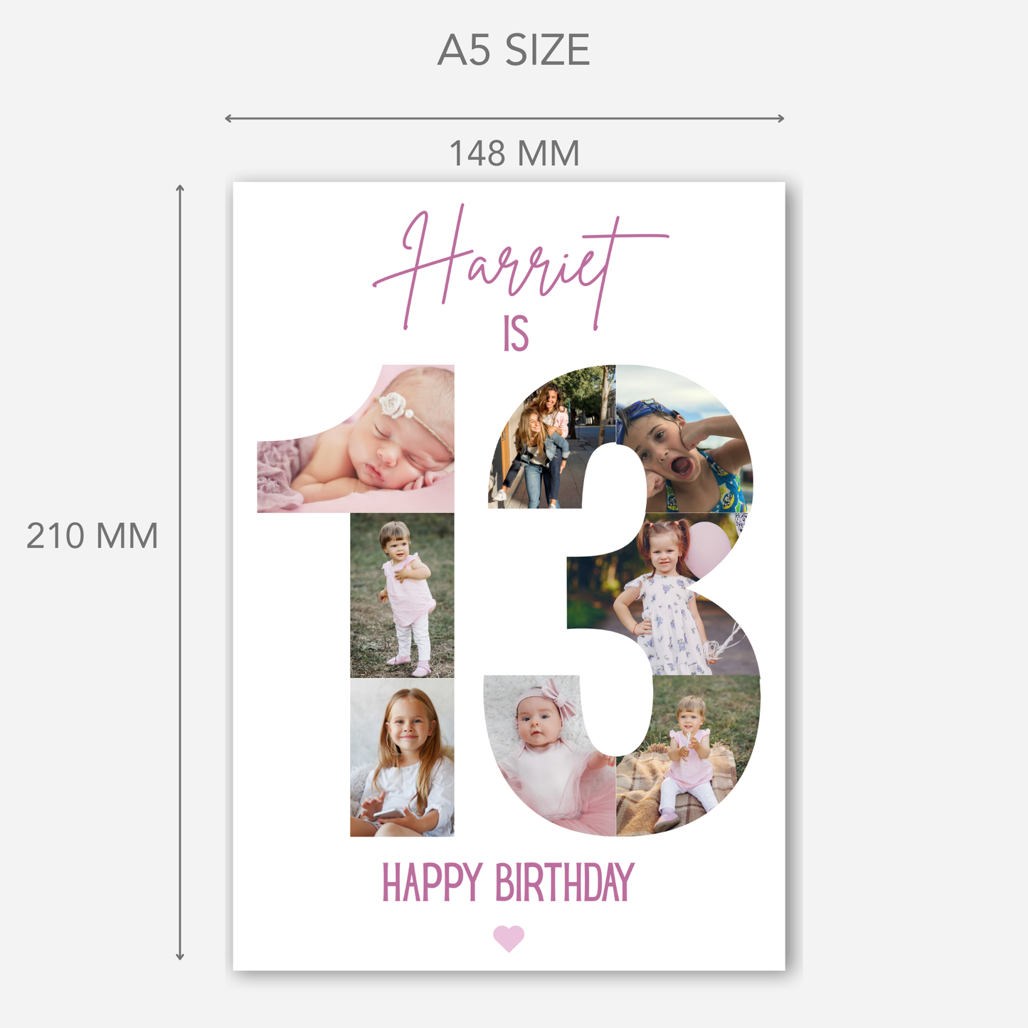 Pink 13th Birthday Photo Collage Card - PC48