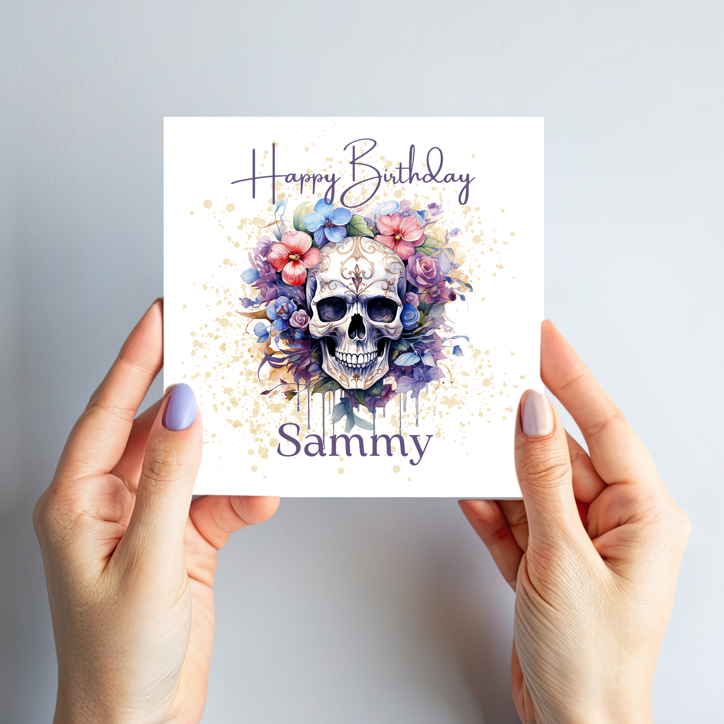 Gothic Floral Skull Birthday Card - C133