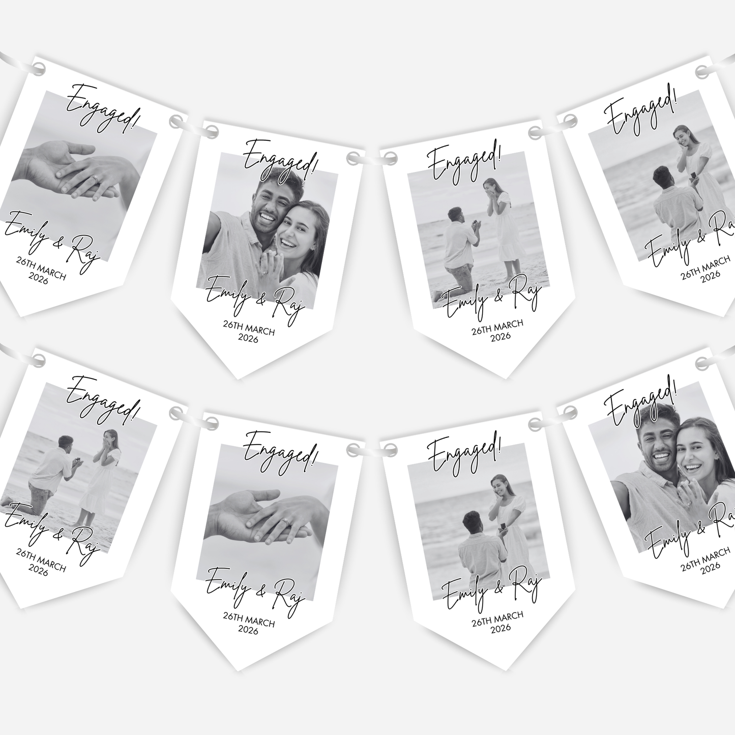 Black and White Photo Engagement or Wedding Bunting -  B278