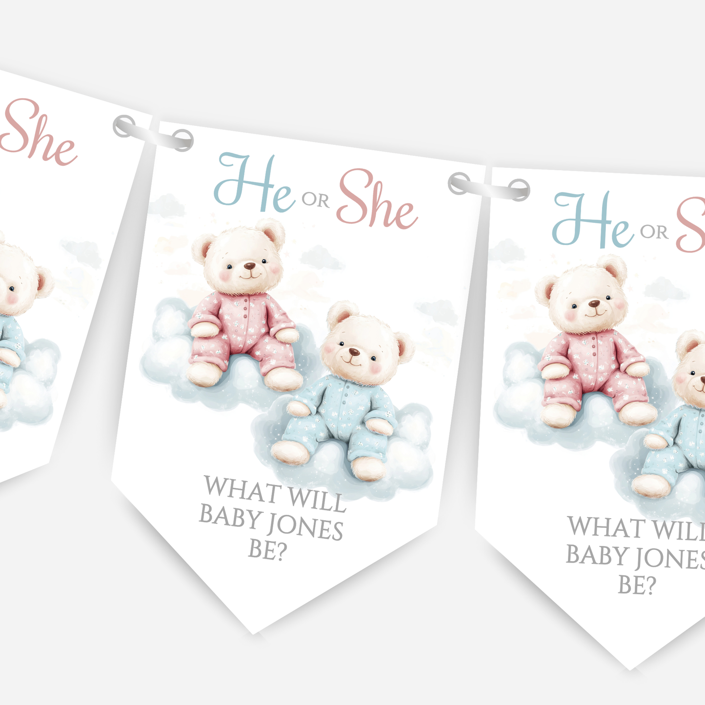 Cute Pink and Blue Teddy Bear Gender Reveal Bunting - B202