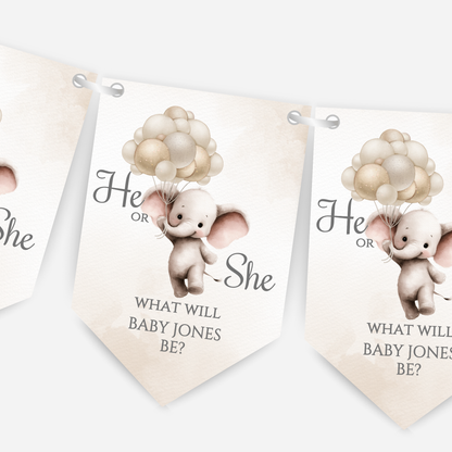 Cute Baby Elephant Gender Reveal Bunting - B265