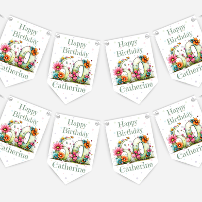 Quirky Floral Any Number Bunting – Party Banner – Party Decoration - B286