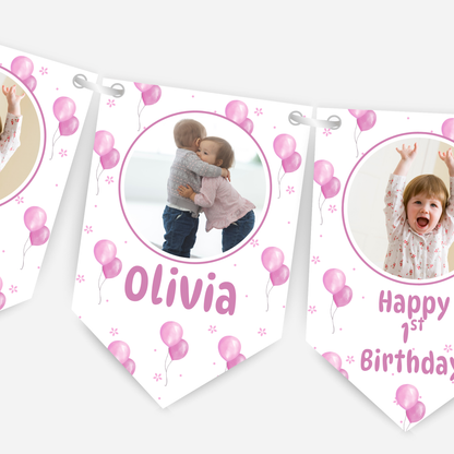 Personalised Pink Balloons Photo Bunting - B183