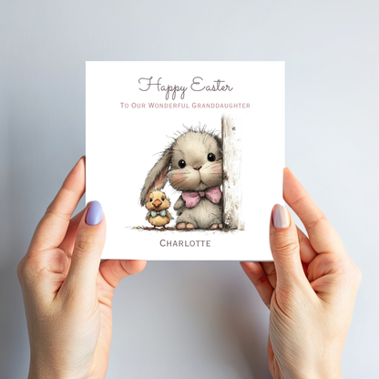 Easter Card With A Cute Bunny & Chick Design - C839