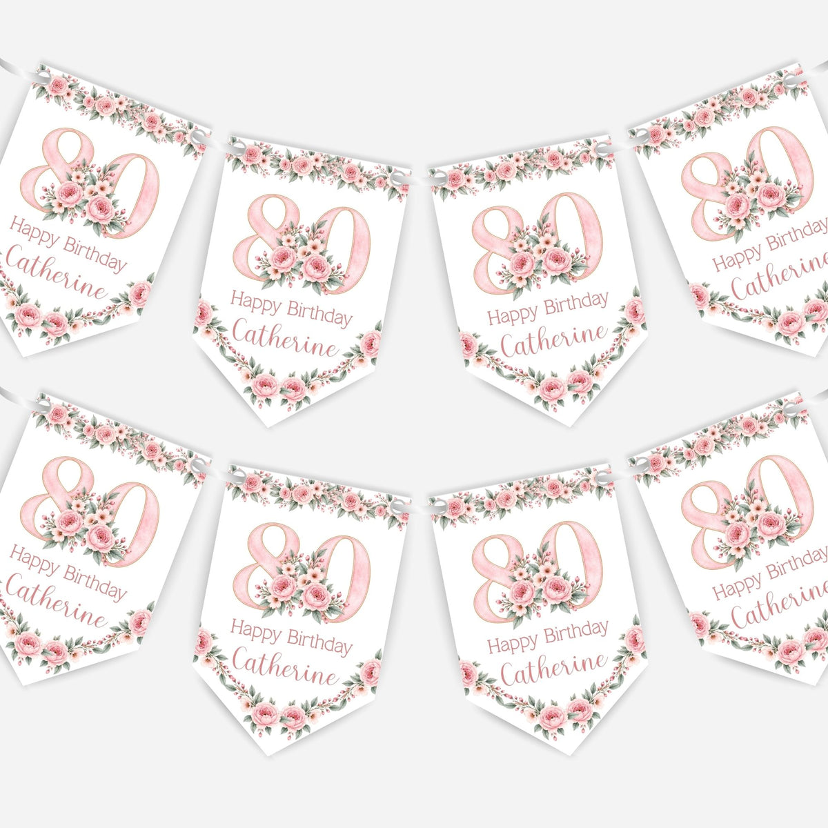 Flower Birthday Bunting Decoration – Custom Name & Age - Party Banner – 2 Colours Available – B328