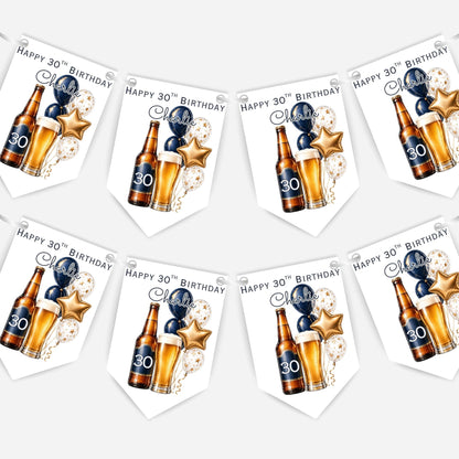 Beer and Balloons Birthday Bunting Decoration – Custom Name & Age - Party Banner – 2 Colours Available – B318