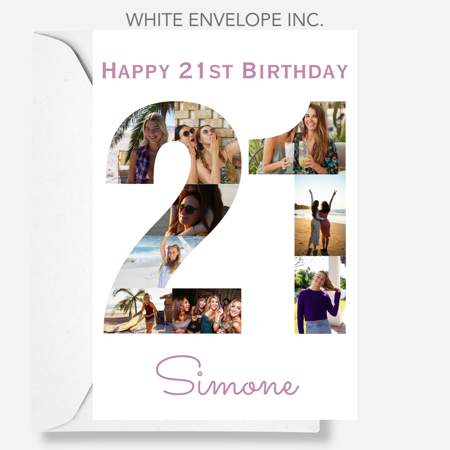 Pink 21st Birthday Photo Collage Card - PC07