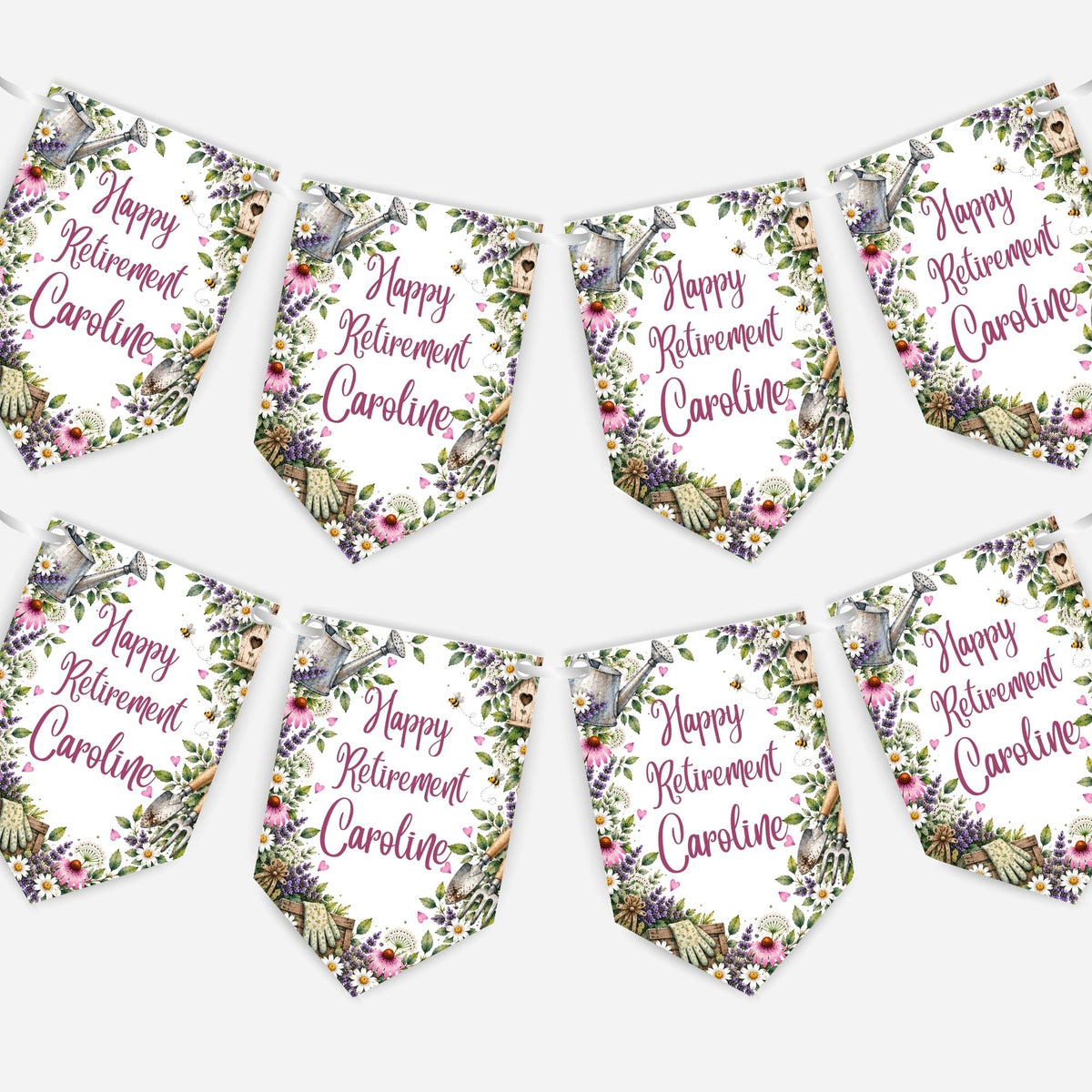 Retirement or any occasion bunting, pretty garden design - B332
