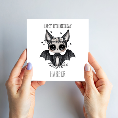 Gothic Birthday Card, Alternative Cute Bat Art - C800