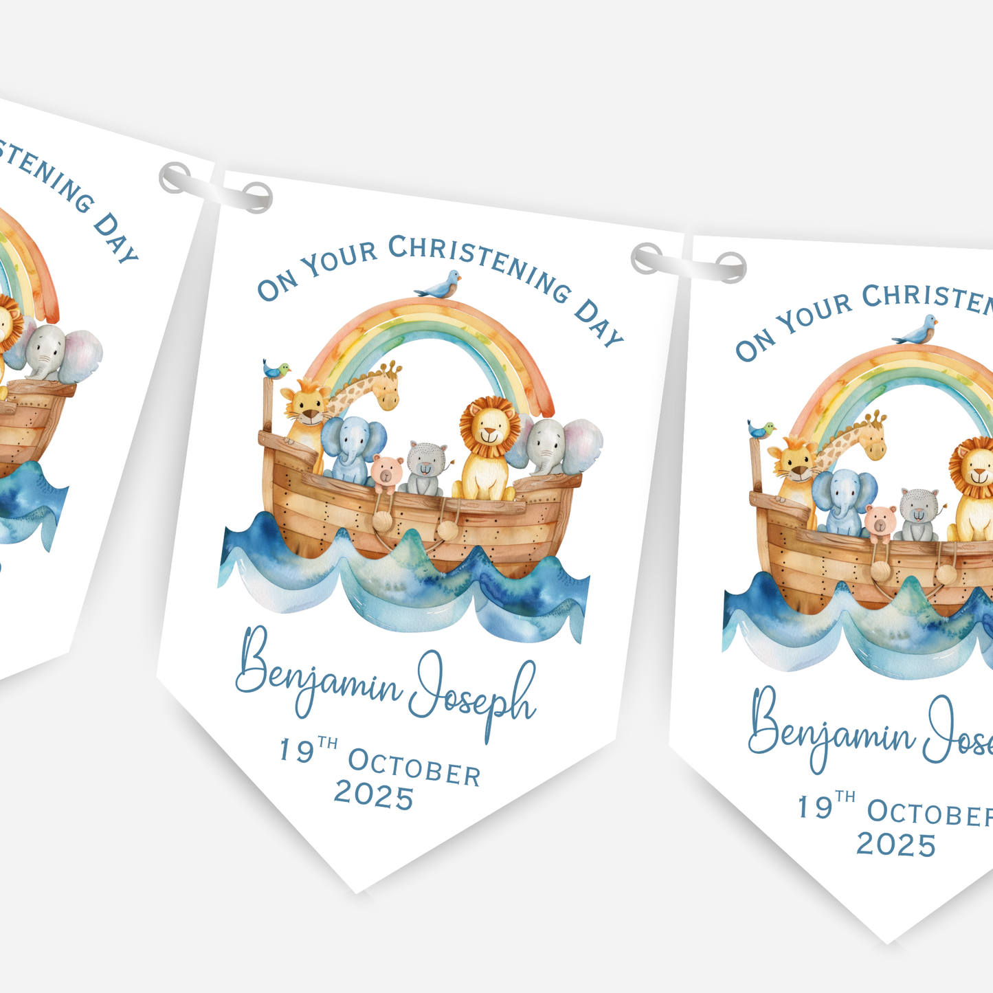 Noah's Ark Christening or Baptism Blue Bunting - B219