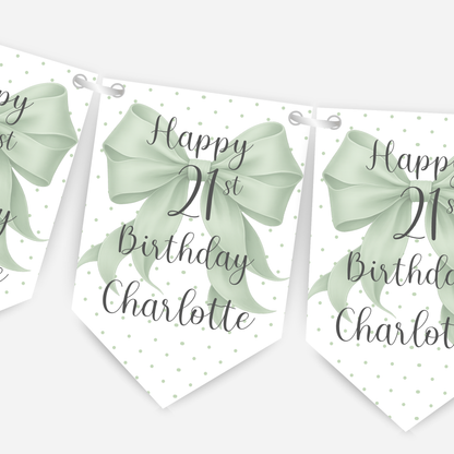 Pretty Sage Green Bow Bunting - B276