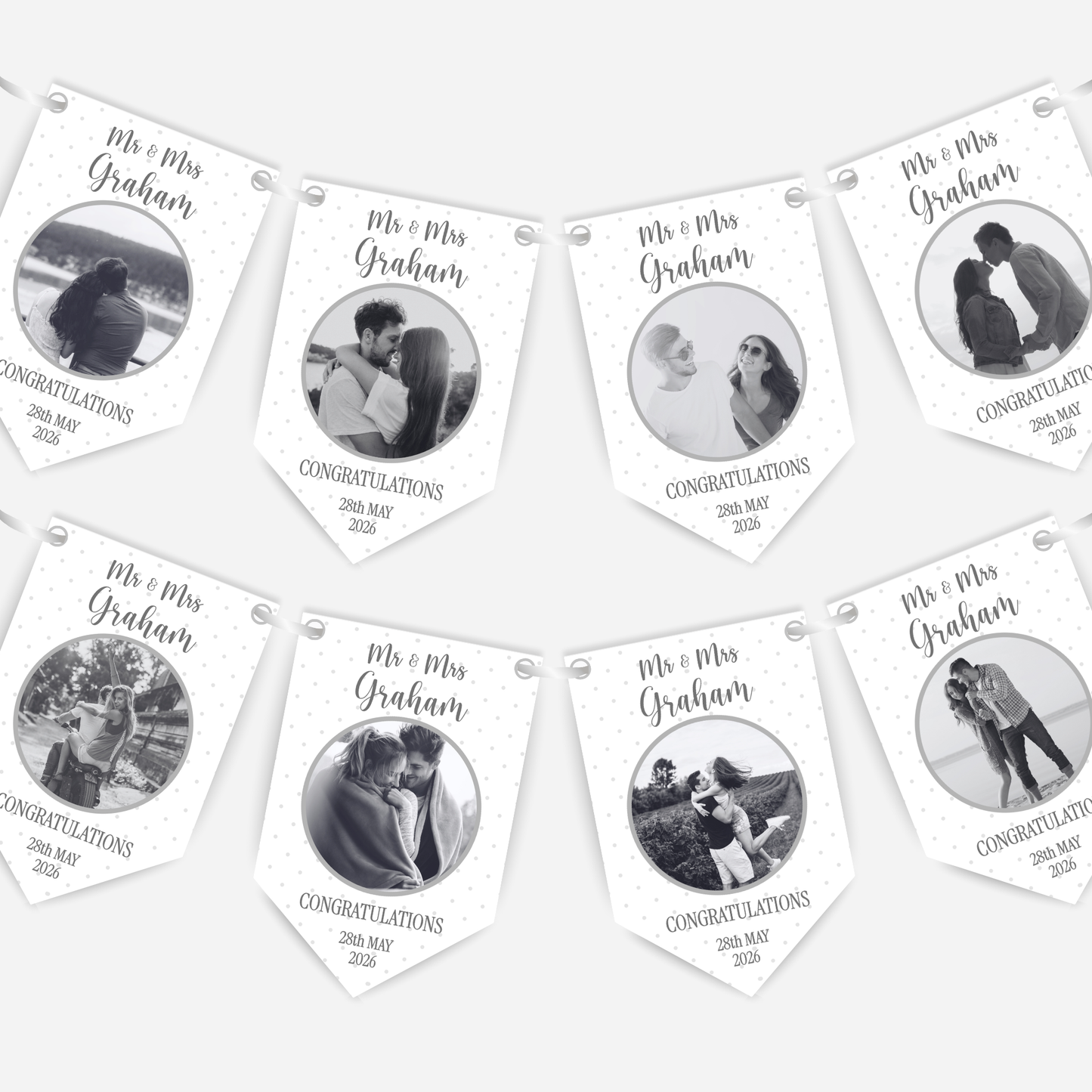 Black & White "Congratulations" Wedding or Engagement Photo Bunting - B310