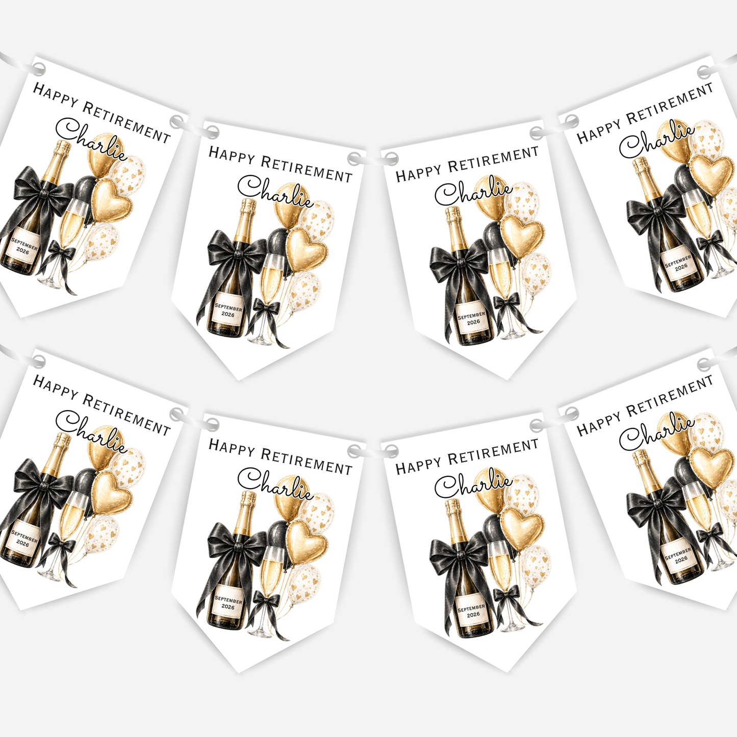 Retirement or any occasion bunting, Fizz and Balloon design - B301
