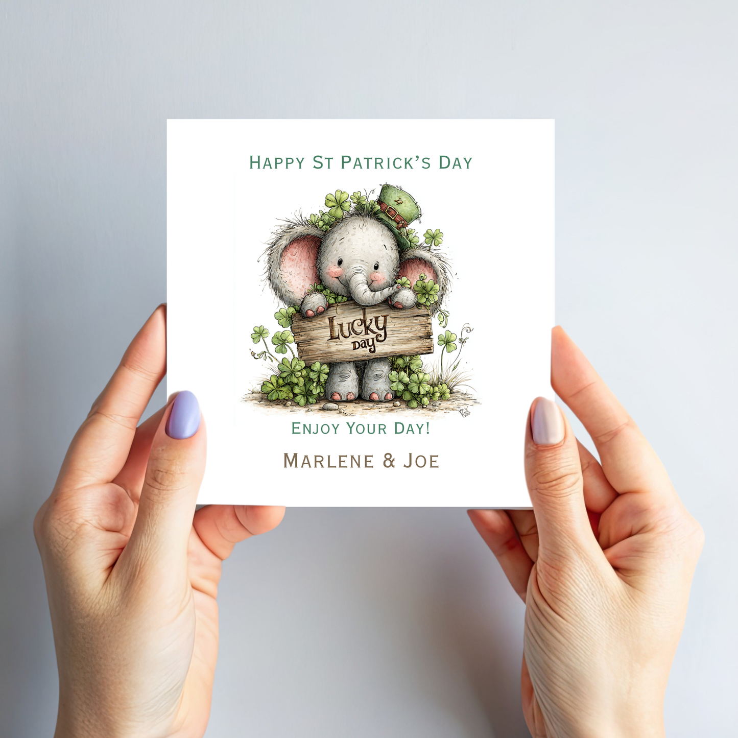 St Patrick's Day Card - Cute Elephant Design - C806
