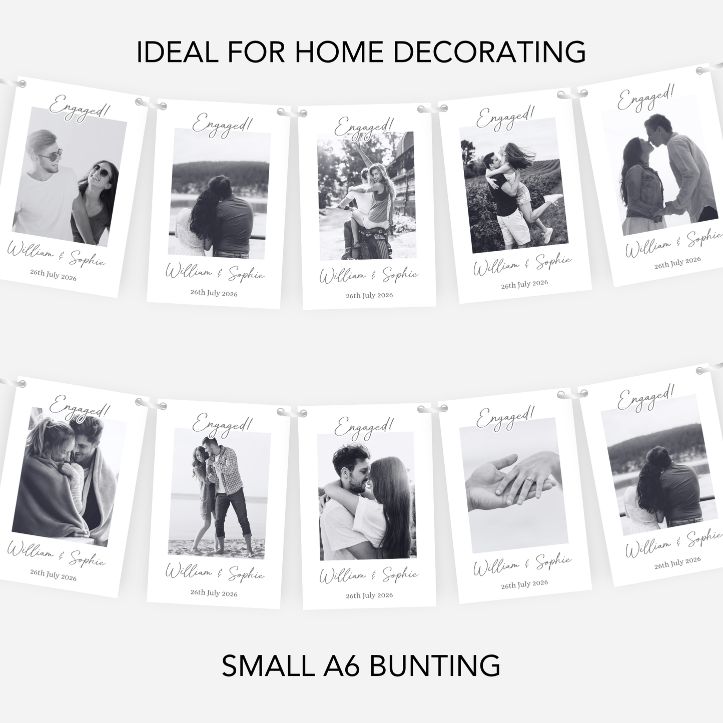 Black and White Smaller Photo Engagement or Wedding Bunting -  S200