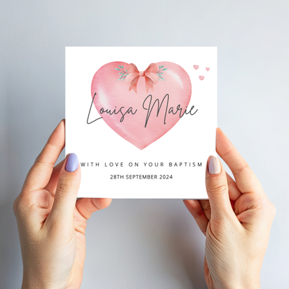 Christening & Baptism Pink Heart Card - C109