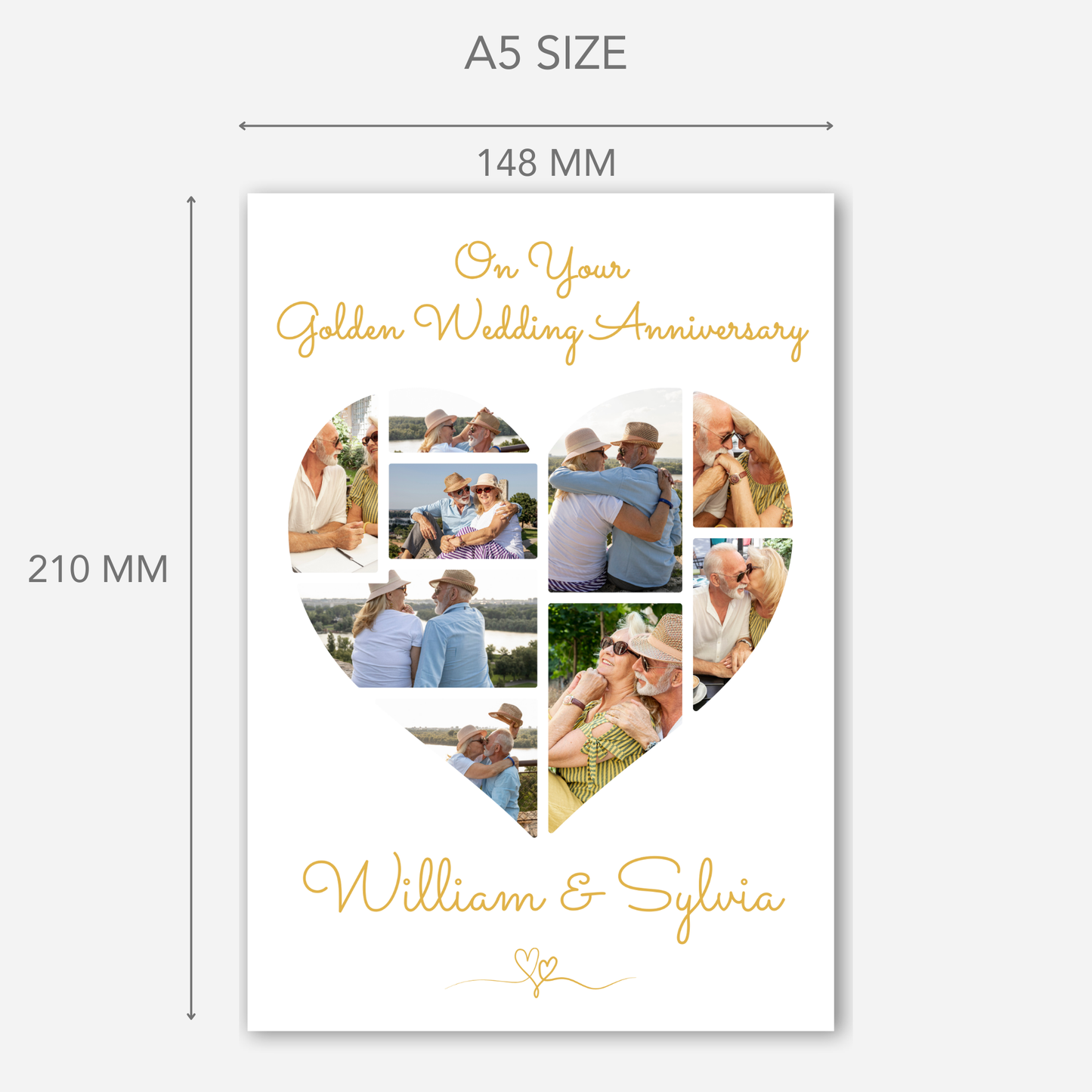 50th Wedding Anniversary Photo heart Collage -  9 Photo Memories Card - PC06