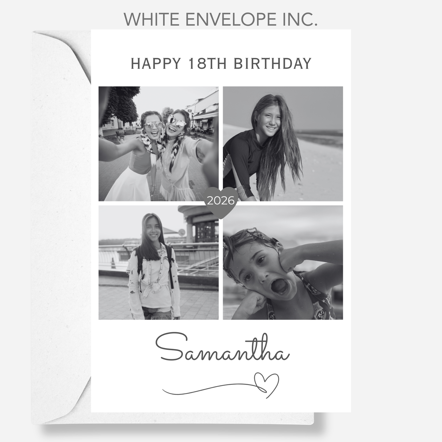 Black and White  Four Photo Birthday Card - PC15