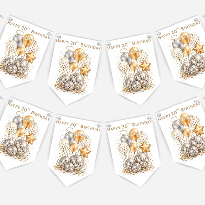 Disco Ball and Balloons Birthday Bunting Decoration – Custom Name & Age - Party Banner – 2 Colours Available – B324