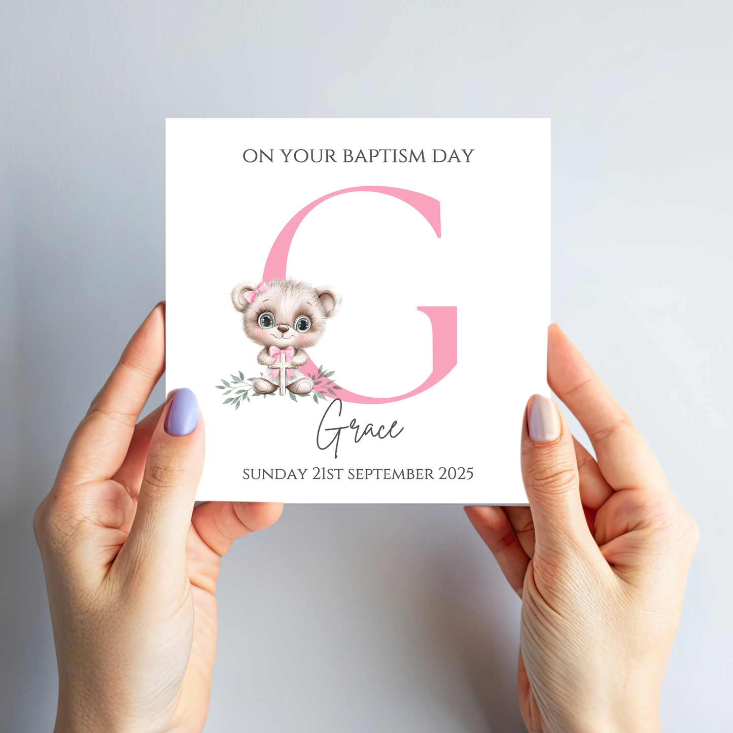 Initial Christening or Baptism Teddy Card - C632