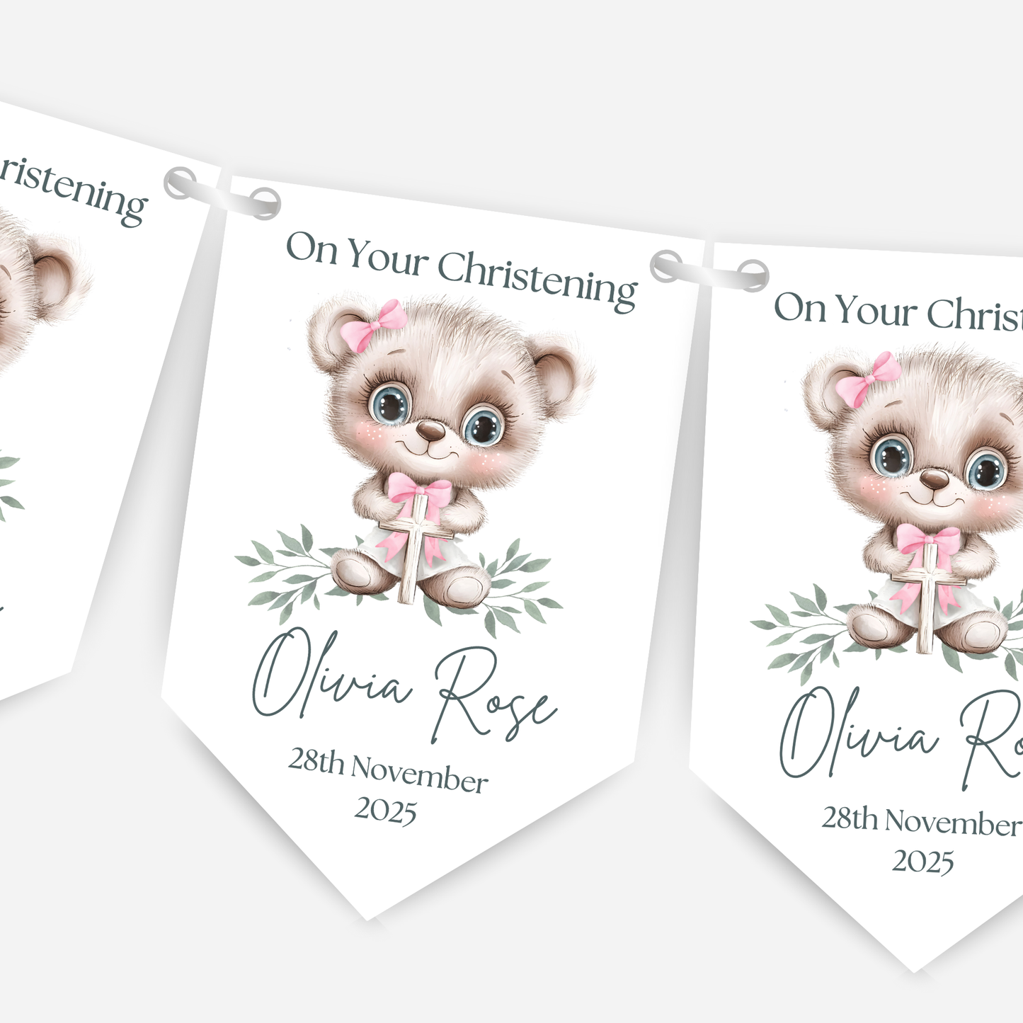 Cute Teddy Christening or Baptism Bunting - B204