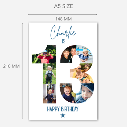 Blue 13th Birthday Photo Collage Card - PC49