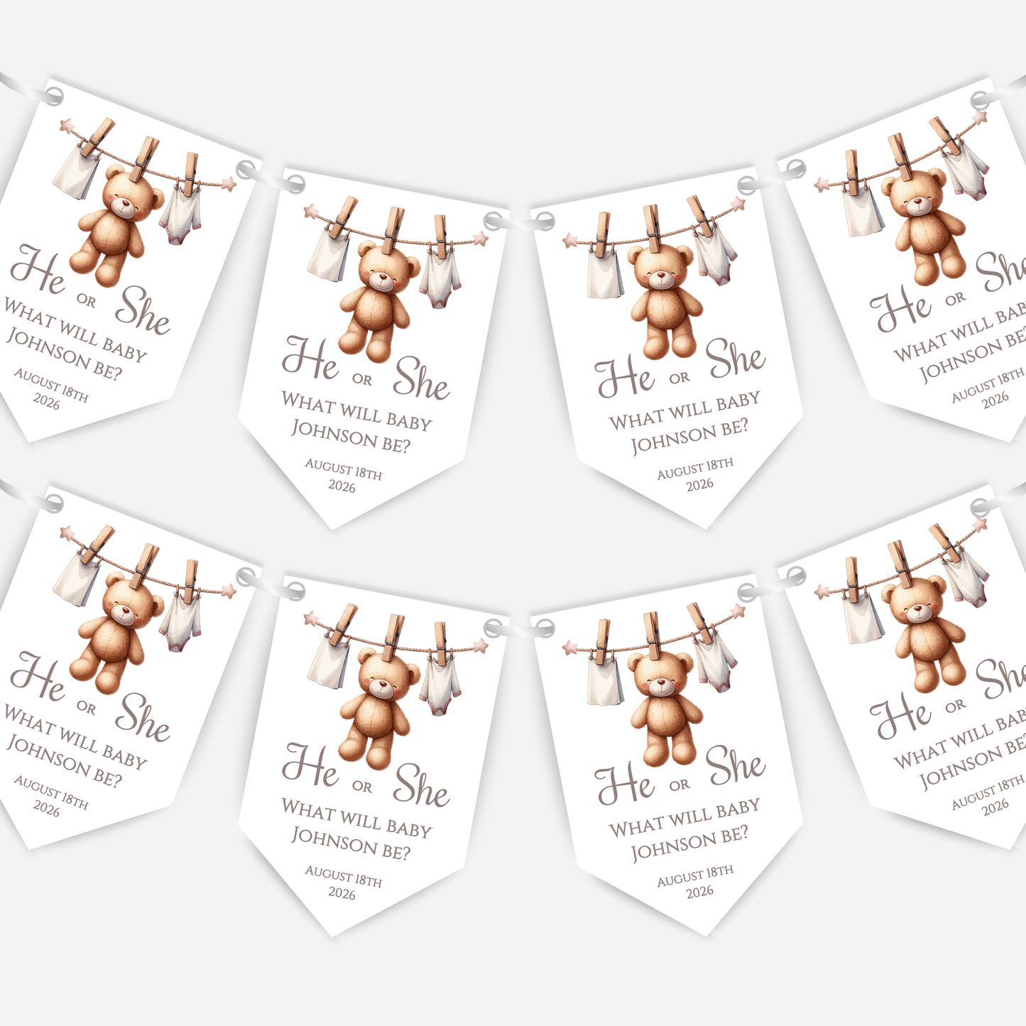 Cute Teddy Bear Gender Reveal Bunting - B188