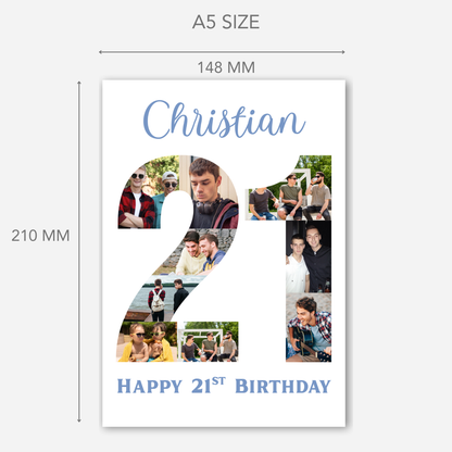 Blue 21st Birthday Photo Collage Card - PC08