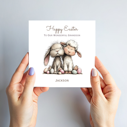 Easter Card With A Cute Bunny & Lamb Design - C838