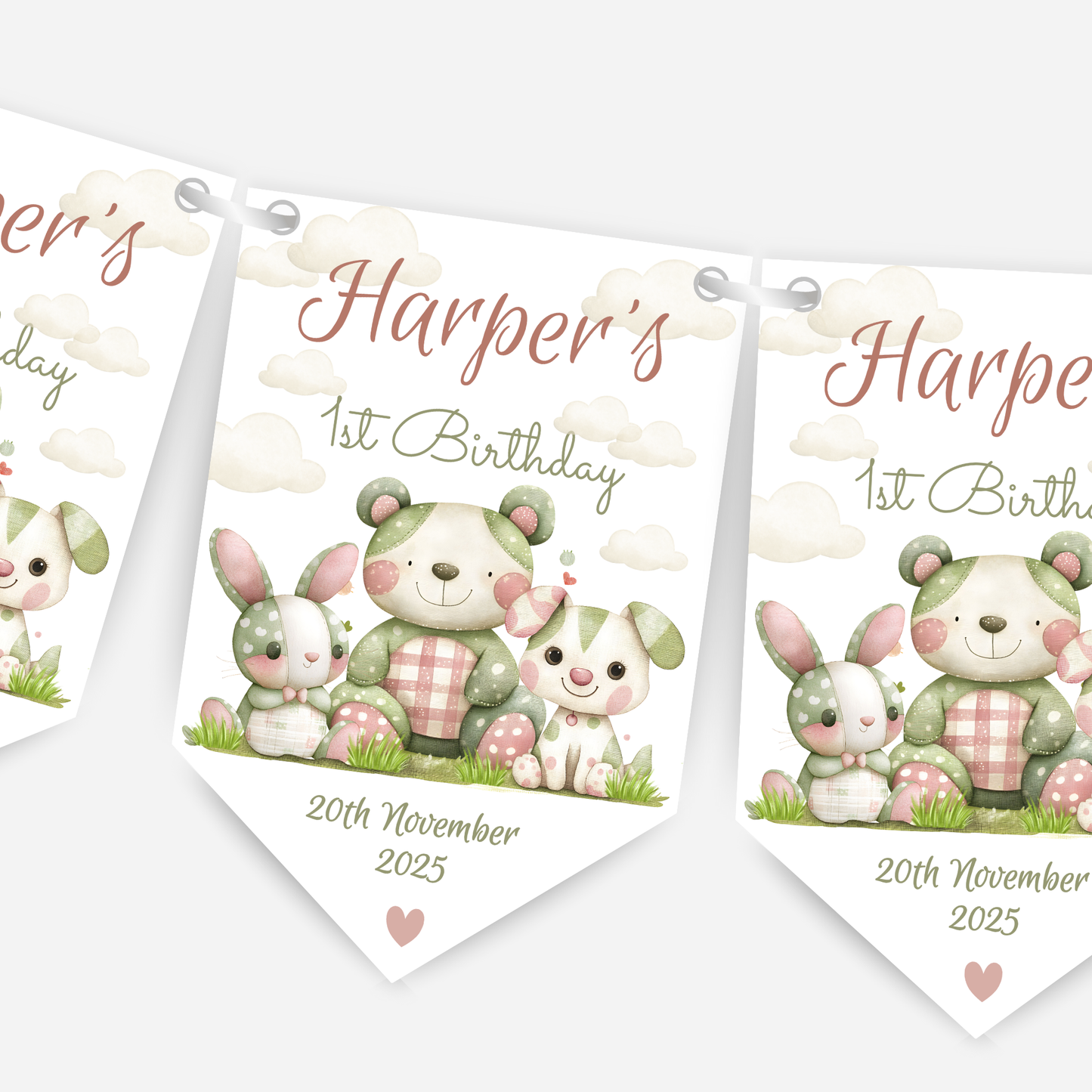 Cute patchwork animal 1st Birthday Bunting - B233