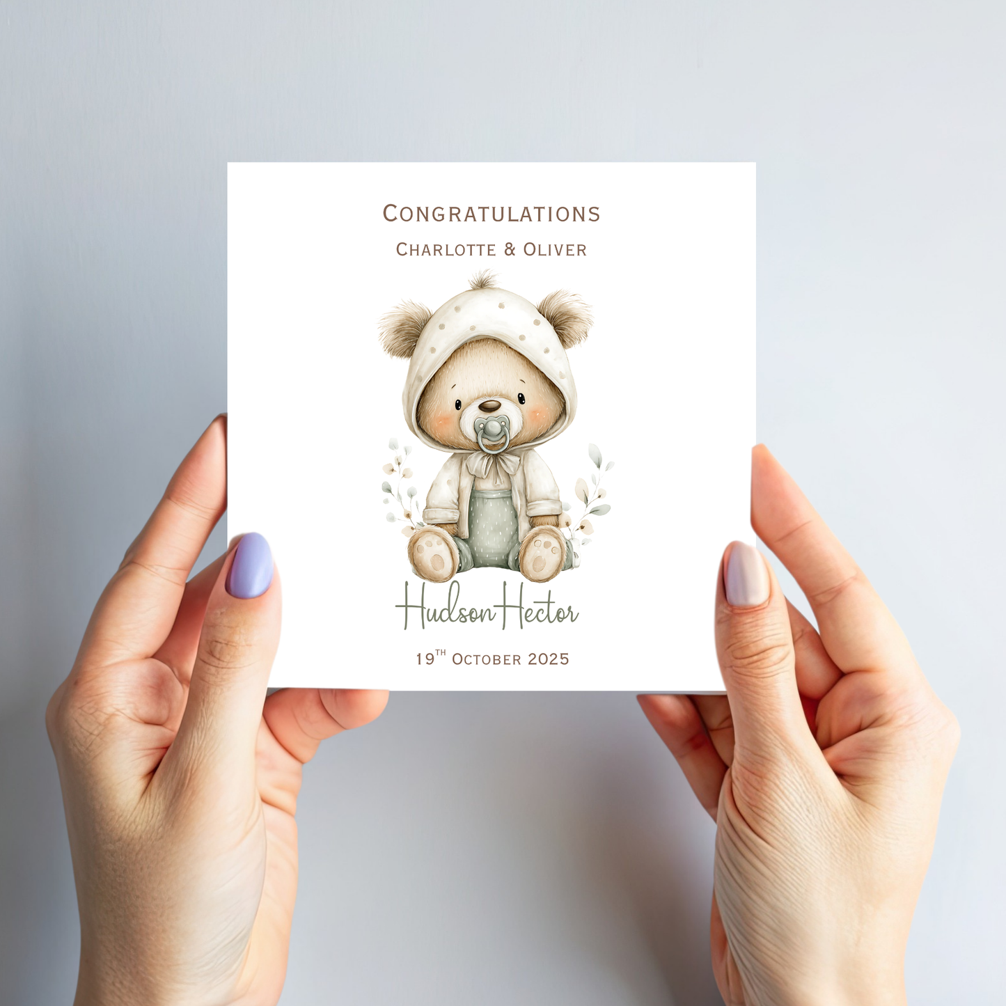 New Baby Congratulations Card with Name and Date of the Birth - C670