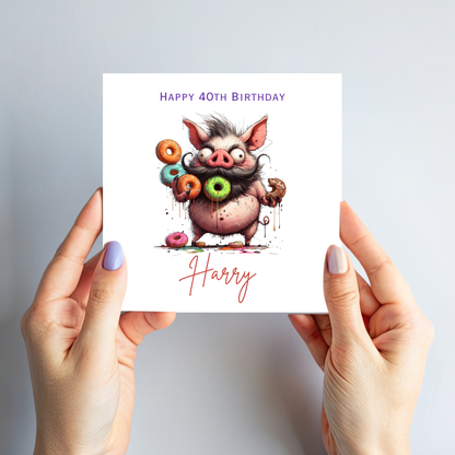 Fun Greedy Pig Birthday Card - C849