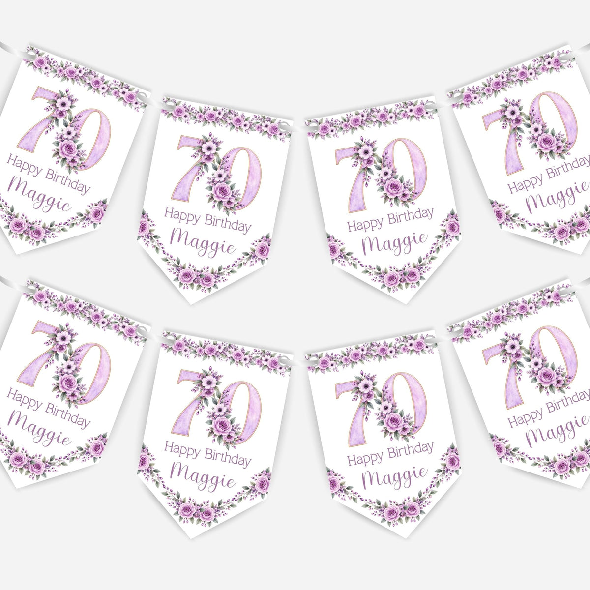 Flower Birthday Bunting Decoration – Custom Name & Age - Party Banner – 2 Colours Available – B328