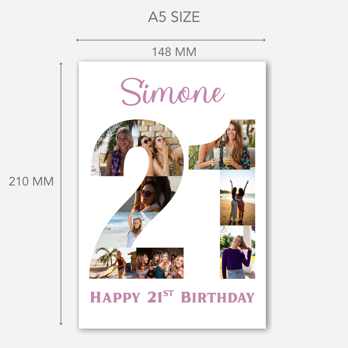 Pink 21st Birthday Photo Collage Card - PC07