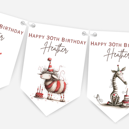 Whimsical Funny Animal Birthday Bunting - For Any Age – B200