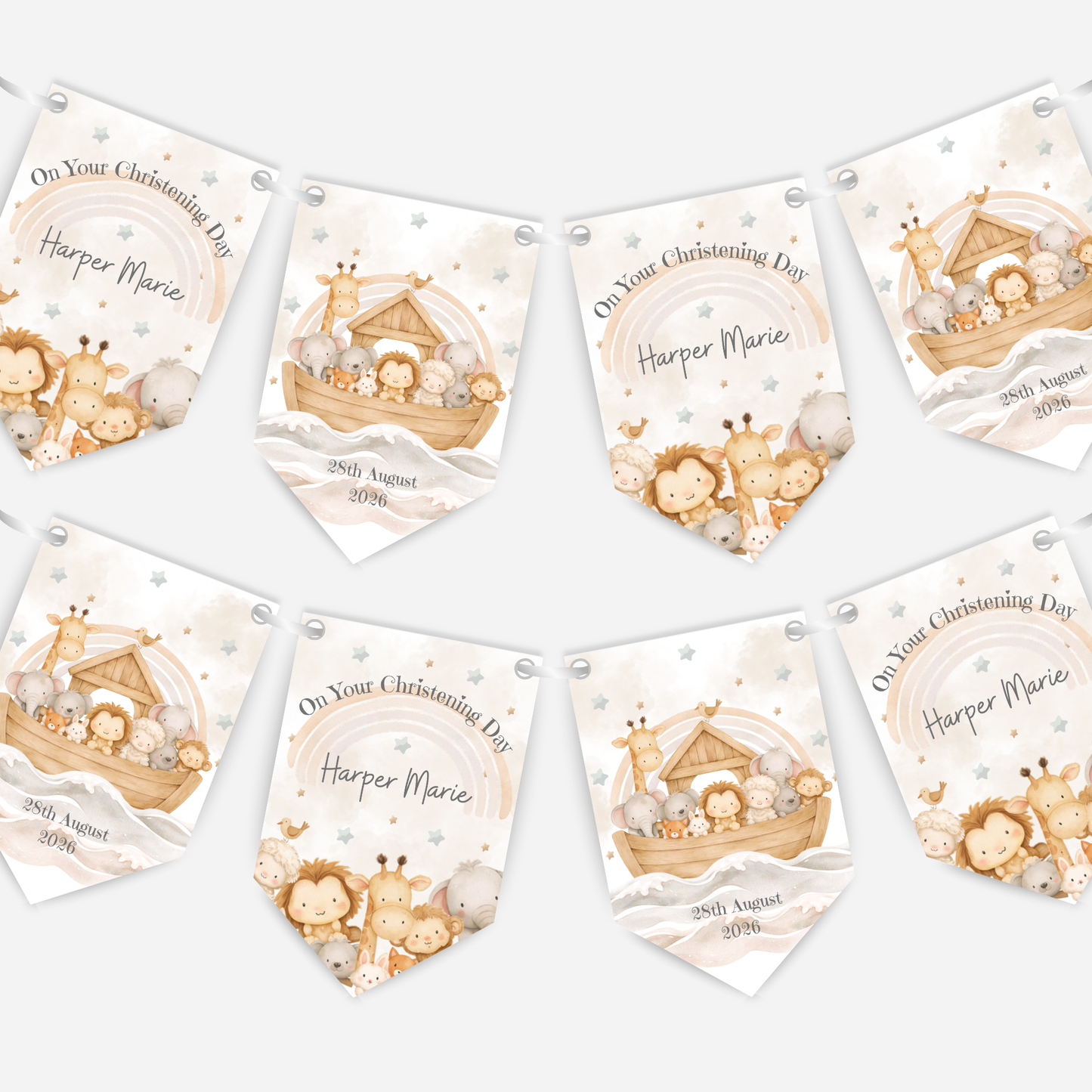 Noah's Ark Christening or Baptism Neutral Bunting - B293