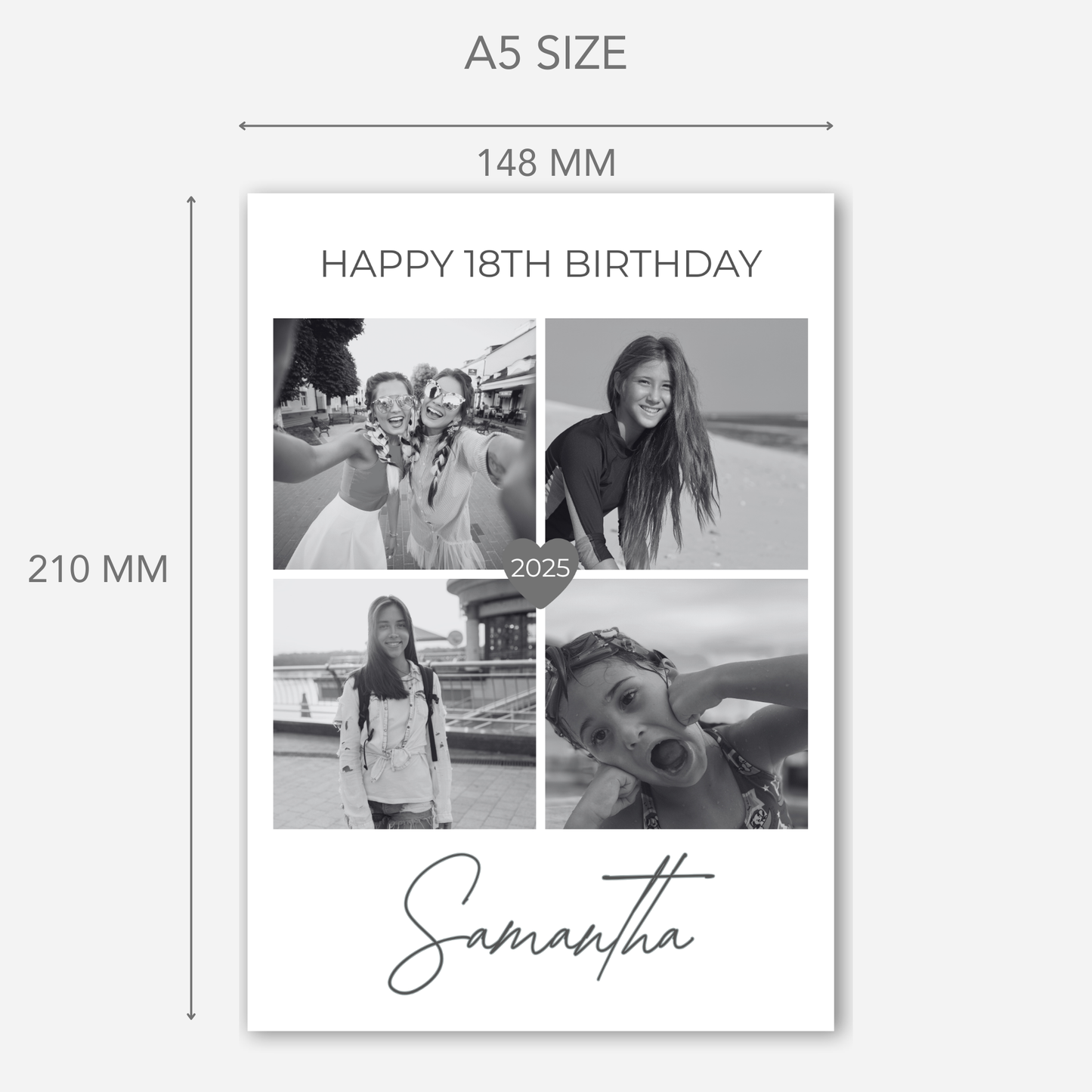 Black and White  Four Photo Birthday Card - PC15