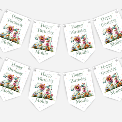 Quirky Floral Any Number Bunting – Party Banner – Party Decoration - B285