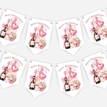 Retirement or any occasion bunting, pretty flowers, fizz and balloons design - B313