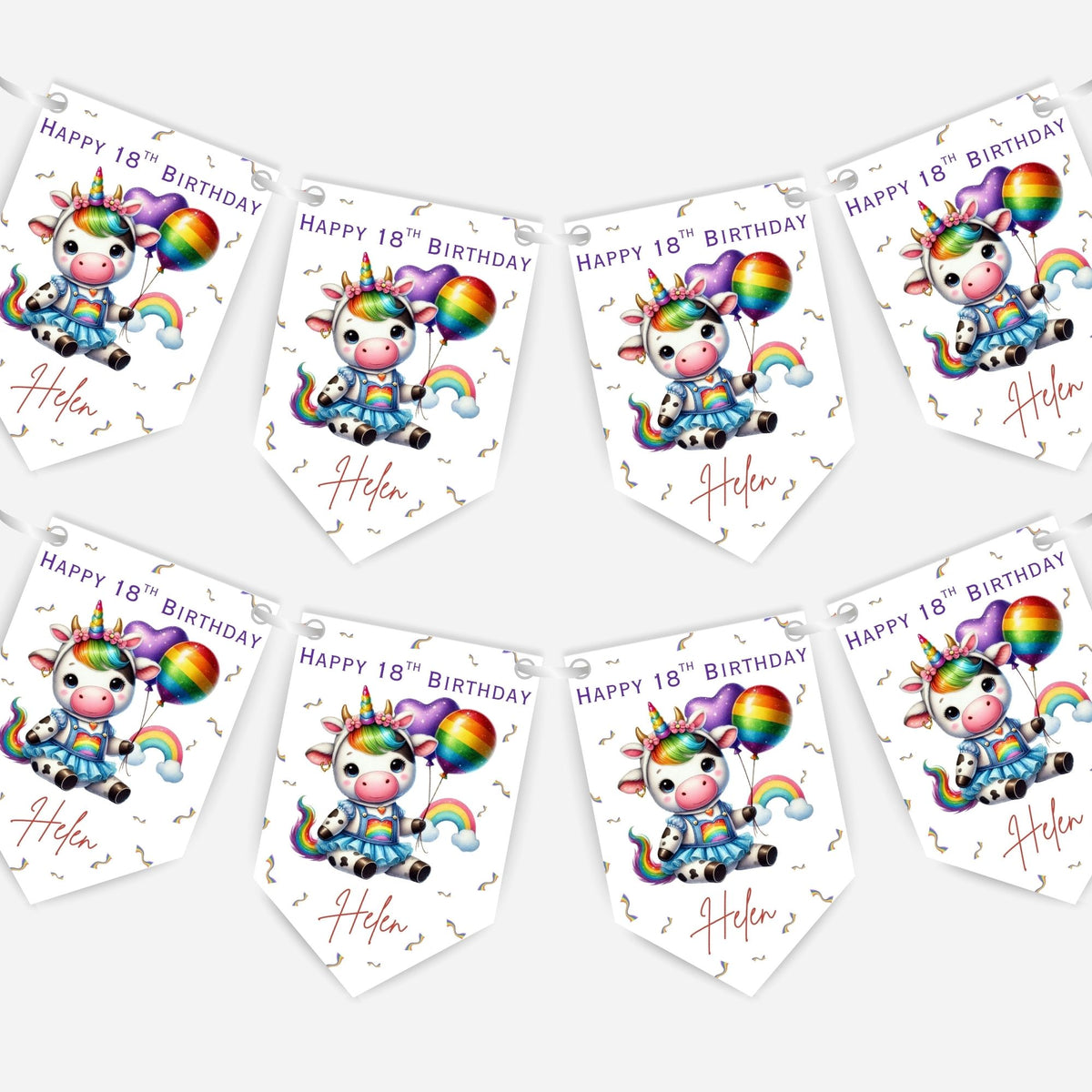 Rainbow Unicorn Cow Birthday Bunting -B345