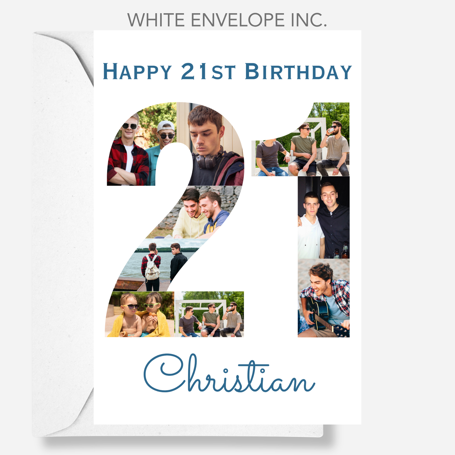 Blue 21st Birthday Photo Collage Card - PC08