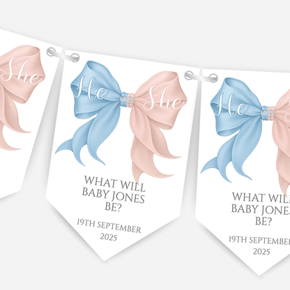 Pink and Blue Bow Gender Reveal Bunting - B225