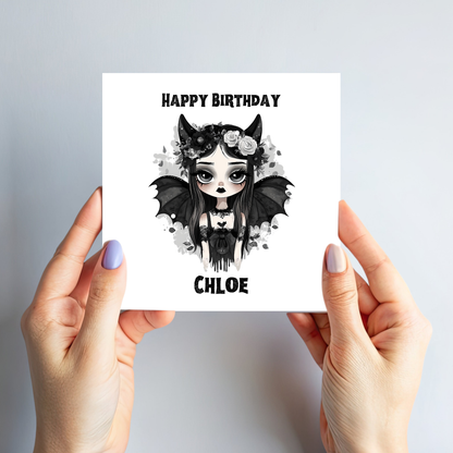 Gothic Birthday Card, Alternative Creepy Girl Art - C797